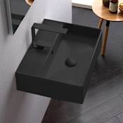 Nameeks Scarabeo Teorema 2.0 20" Rectangular Ceramic Vessel or Wall Mounted Bathroom Sink with One Faucet Hole - Includes Overflow Matte Black